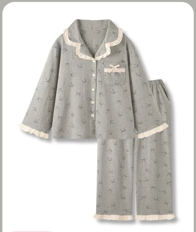 秋冬季睡衣女休闲家居服2025新款灰色纯棉长袖家居服