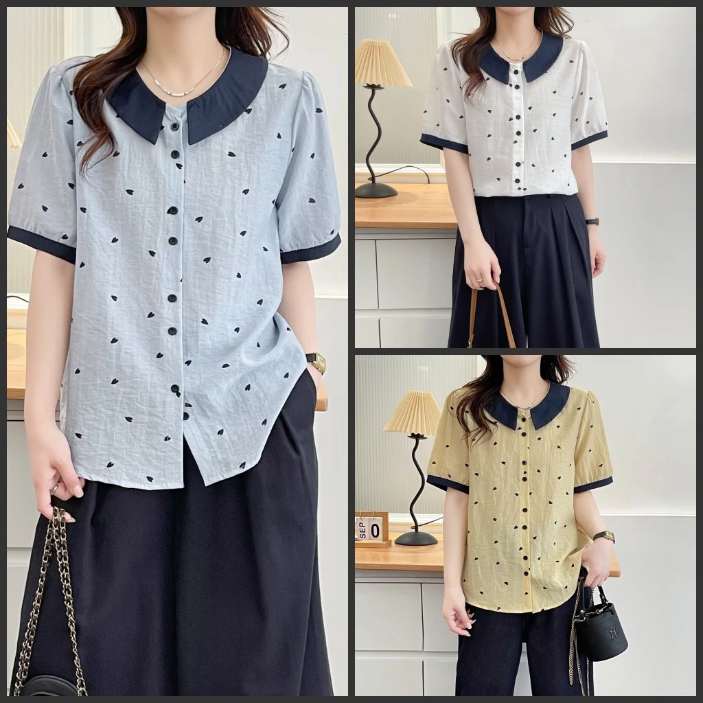 梦冬佳-110-190斤微胖大码女装胖mm休闲减龄印花短袖衬衫衬衣上衣