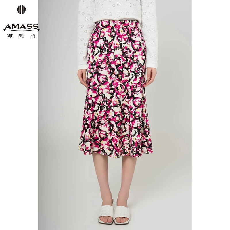 AMASS/阿玛施春夏新款气质优雅复古中长款印花鱼尾半身裙 5200404