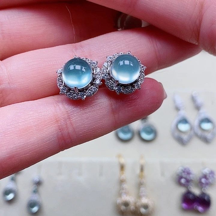 蛇纹石玉银S925镶嵌耳坠