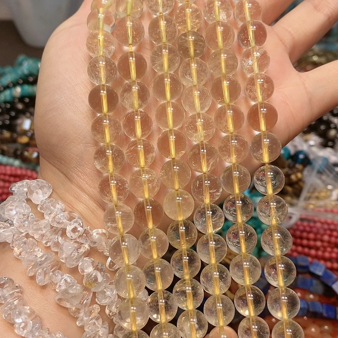 玛瑙/玉髓散珠天然黄发水晶10mm一条