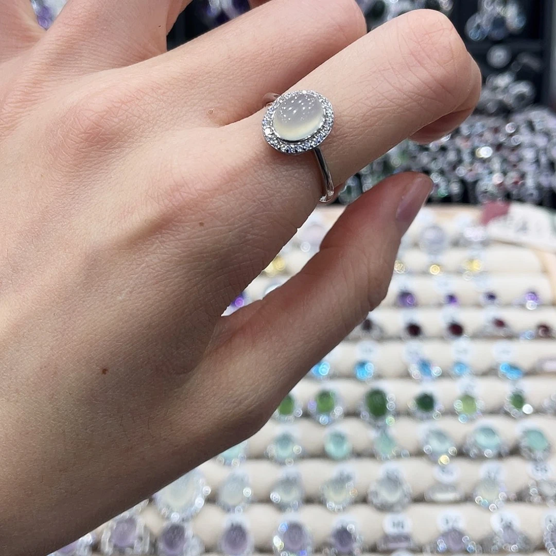 蛇纹石玉银S925镶嵌戒指戒指