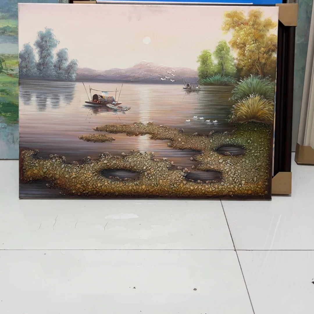 用***2手工手绘精品油画带实木框
