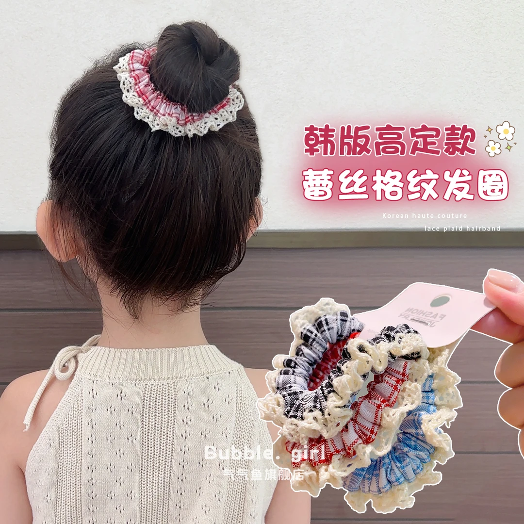 新款甜美蕾花边牛仔发圈时尚百搭少女发绳高颜值百搭马尾发饰礼物