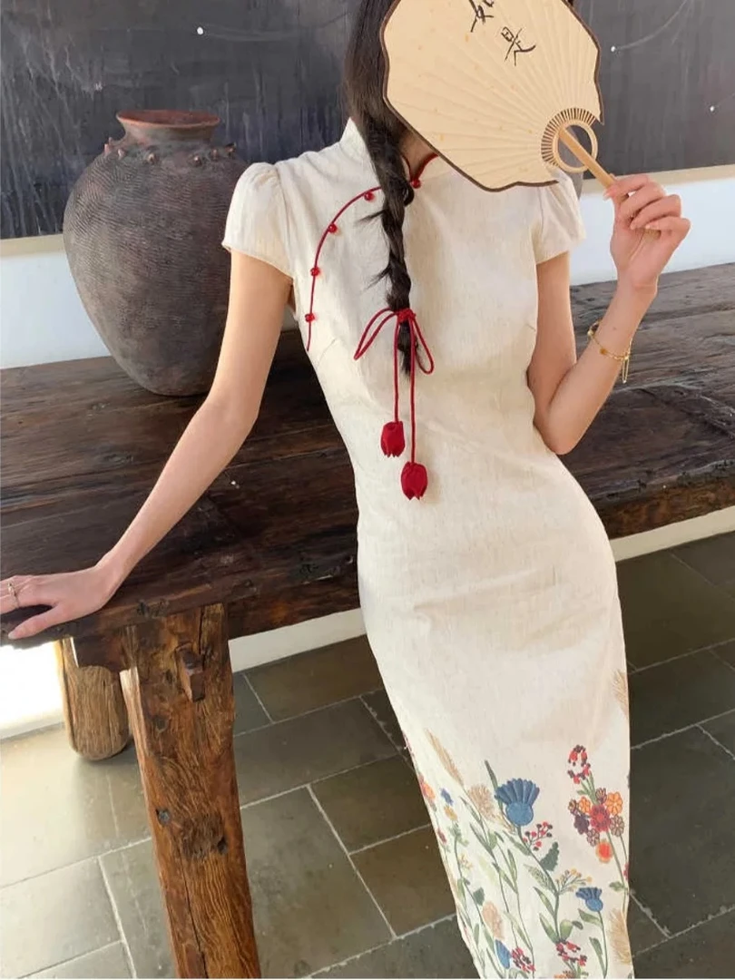 码加加56480大码新中式优雅气质印花设计感显瘦中国风大码旗袍