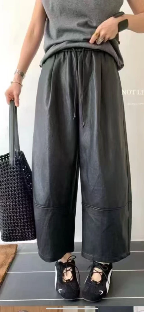 【美丽姐】皮裤时尚休闲宽松潮流抽绳松紧腰