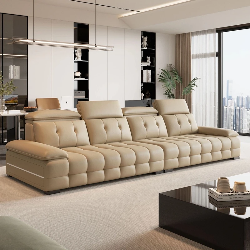 【扶手可调节款】简约劳伦斯直排沙发客厅家用2025年新款真皮沙发