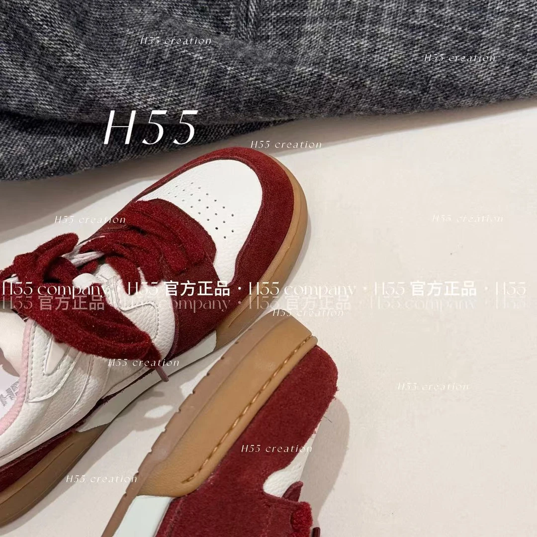 H55女鞋berrytones浆果红复古奶油板鞋3.5cm25-3136【Huang】