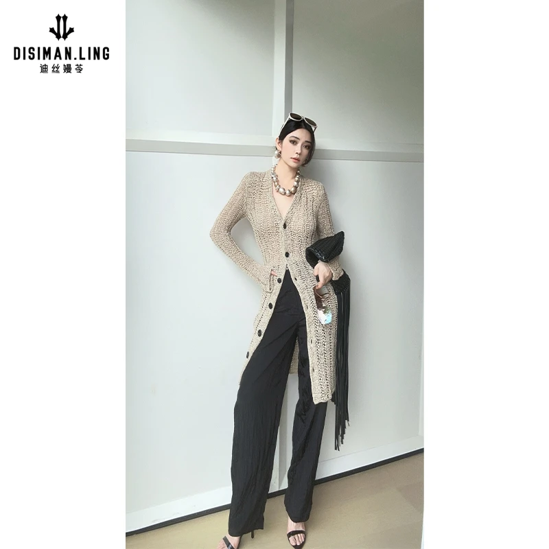 迪丝嫚苓黑色长裤气质高腰直筒时尚休闲设计师显瘦百搭小众优雅感