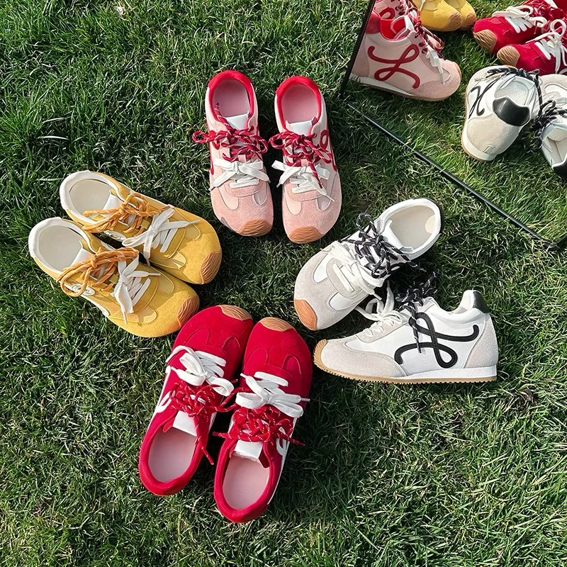 【苏茵茵同款】5cm增高版~复古小歪头鸳鸯鞋带休闲鞋德训鞋女阿甘鞋