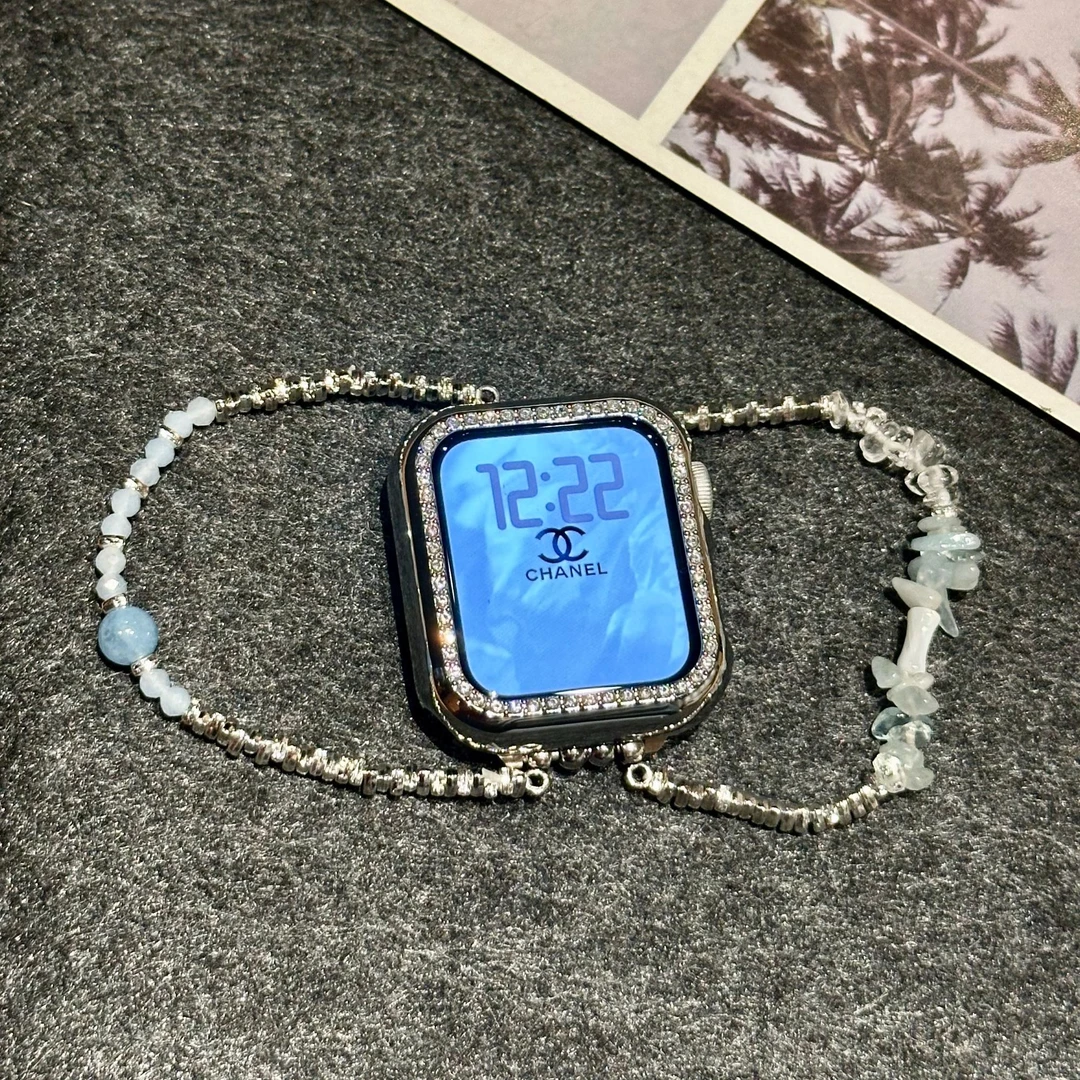 冰透蓝碎银适用iwatch表带S10苹果手表applewatch46MM42MM女