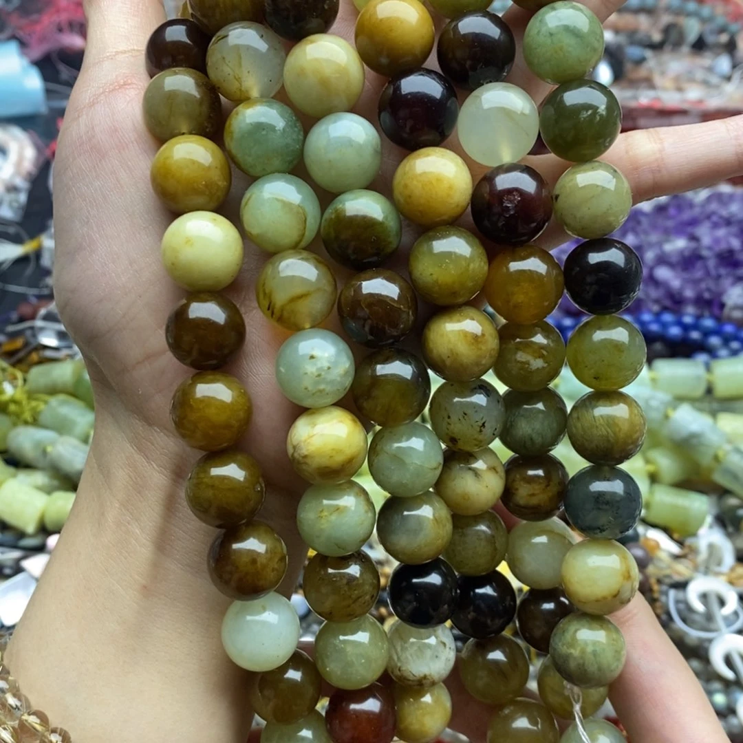 玛瑙/玉髓未镶嵌珠宝半成品一条纯天然老岫玉圆珠14mm