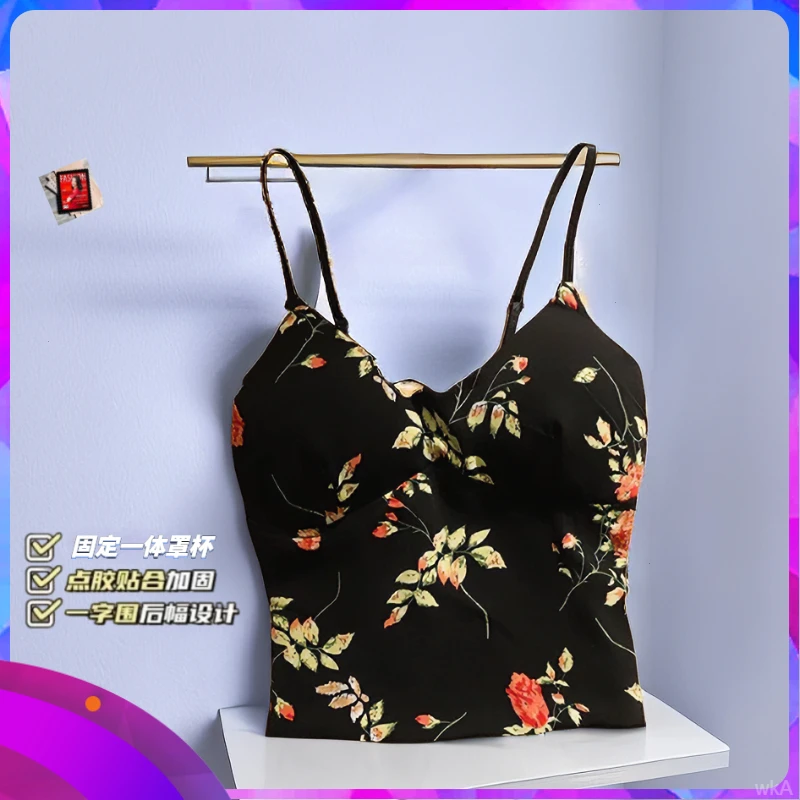外穿吊带带胸垫印花显瘦背心打底美背修身文胸一体夏季时尚内搭