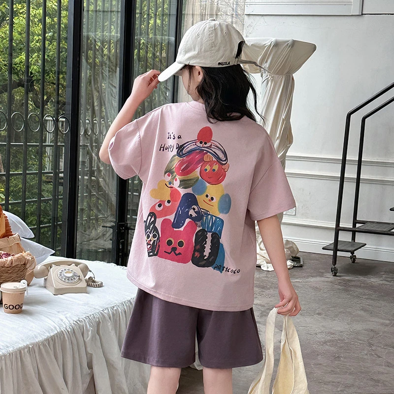 短袖短裤女童套装6-12岁潮款儿童运动休闲两件套夏季宽松时尚韩版