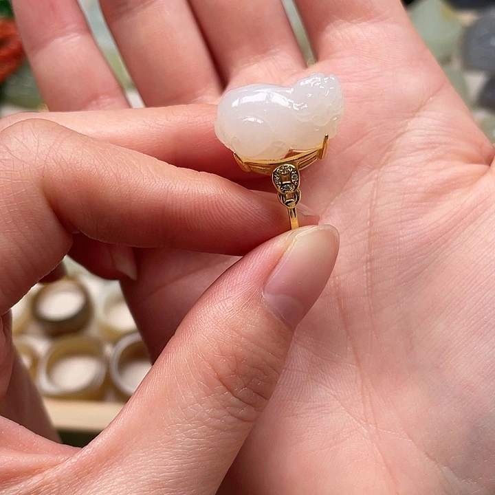 和田玉戒指银S925镶嵌