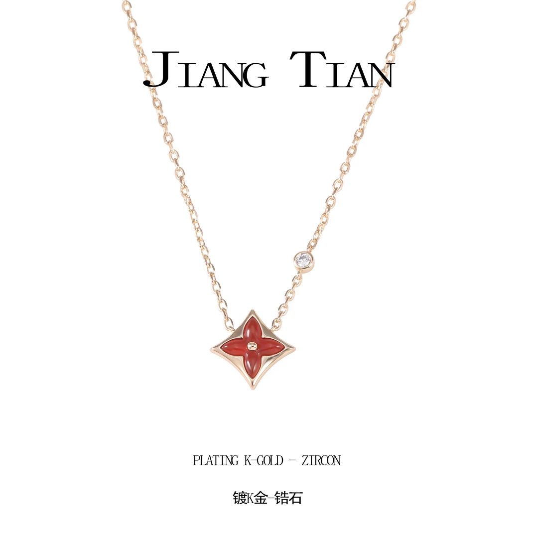铜合金锆石项链 CNC精工 红色小花气质百搭项链P1033