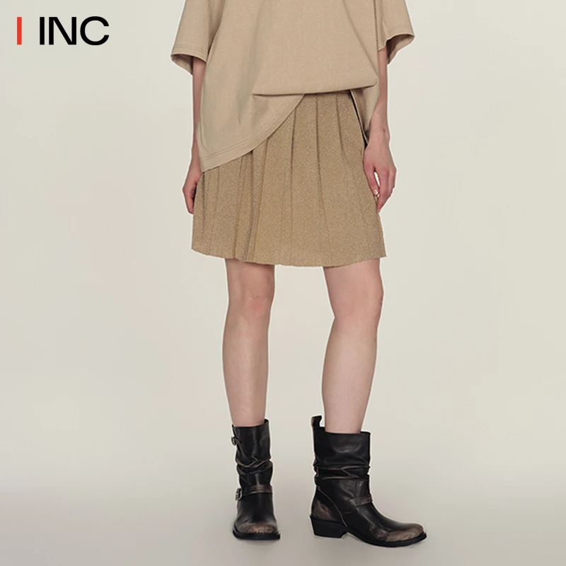 ICEDUST 25PF秋季新款针织细闪短款百褶半身裙女直筒百搭裙IINC