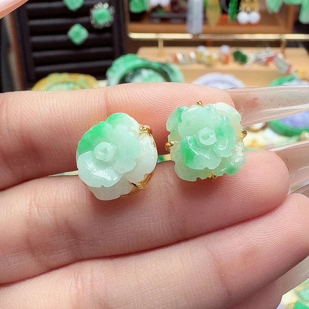 银S925镶嵌翡翠耳饰翡翠耳饰