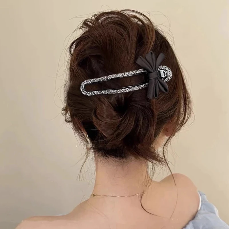 蝴蝶结镶钻鸭嘴夹女高级感抓夹后脑勺盘发夹半扎发一字夹