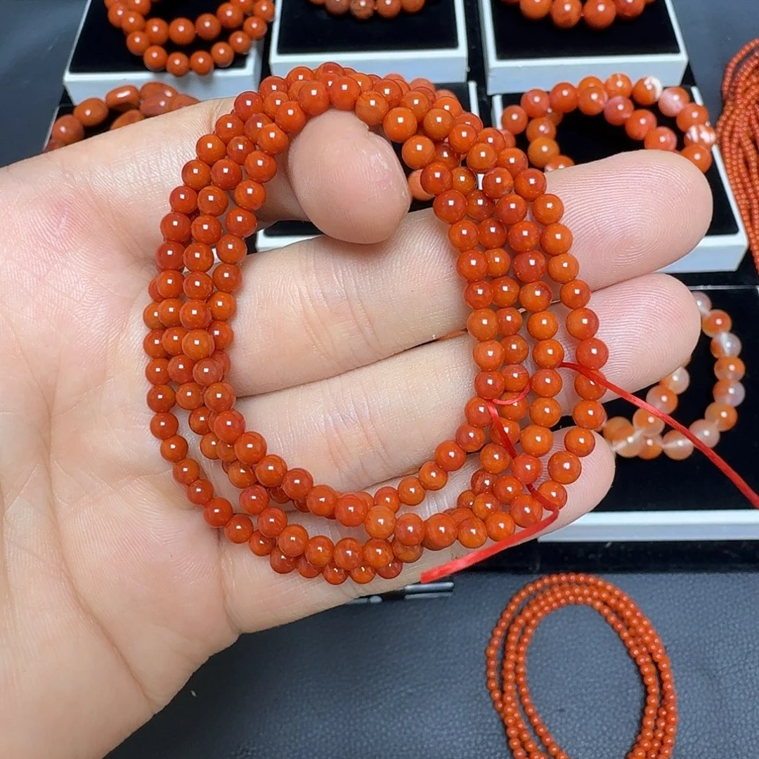 南红玛瑙未镶嵌川料瓦西满色满肉柿子红多圈4.3mm17.5g