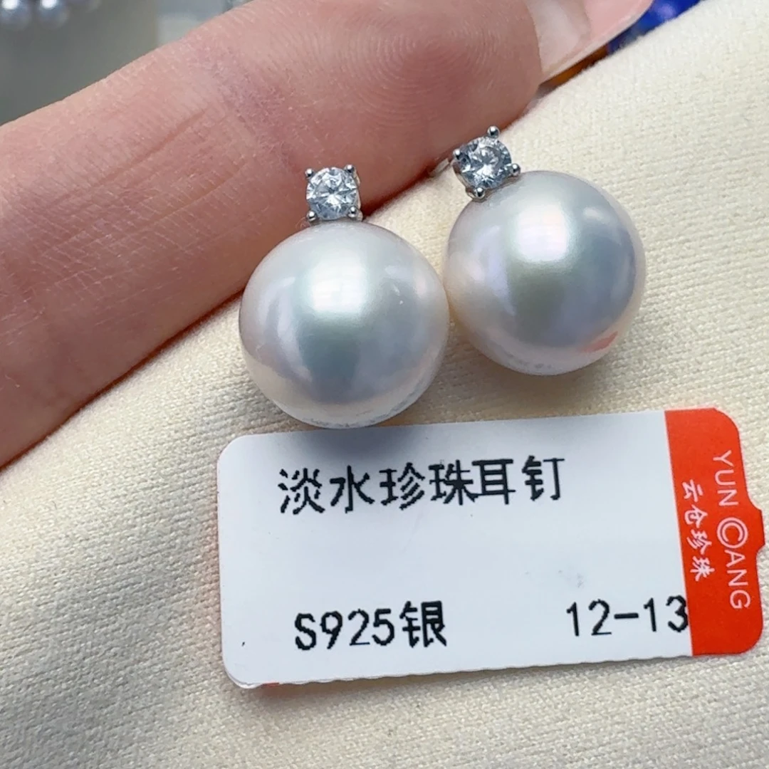 耳饰银S925镶嵌淡水珍珠@@be135