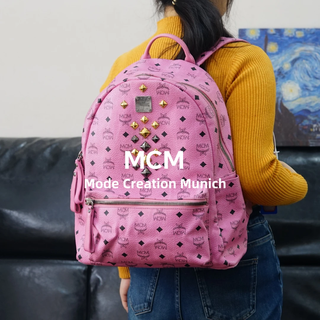 95新 MCM 粉色双肩包/F3HD01508027/8027