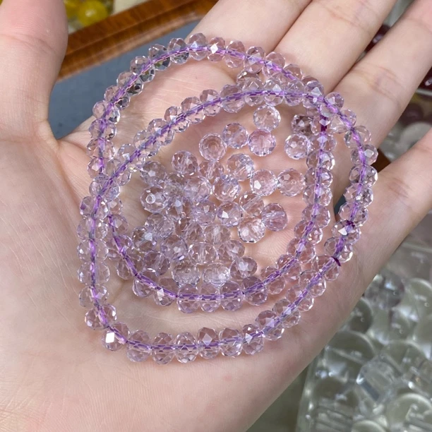 全净体玻利维亚紫水晶切面算盘珠发四颗
