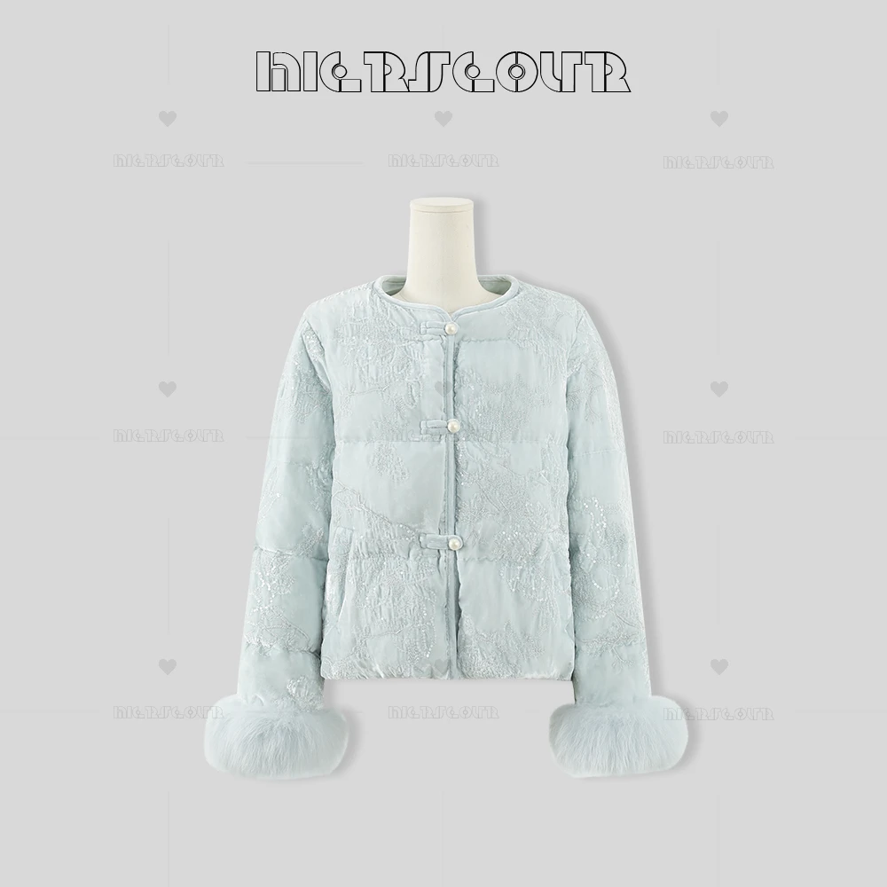 冬季新款闪片丝绒刺绣羽绒服86A2019