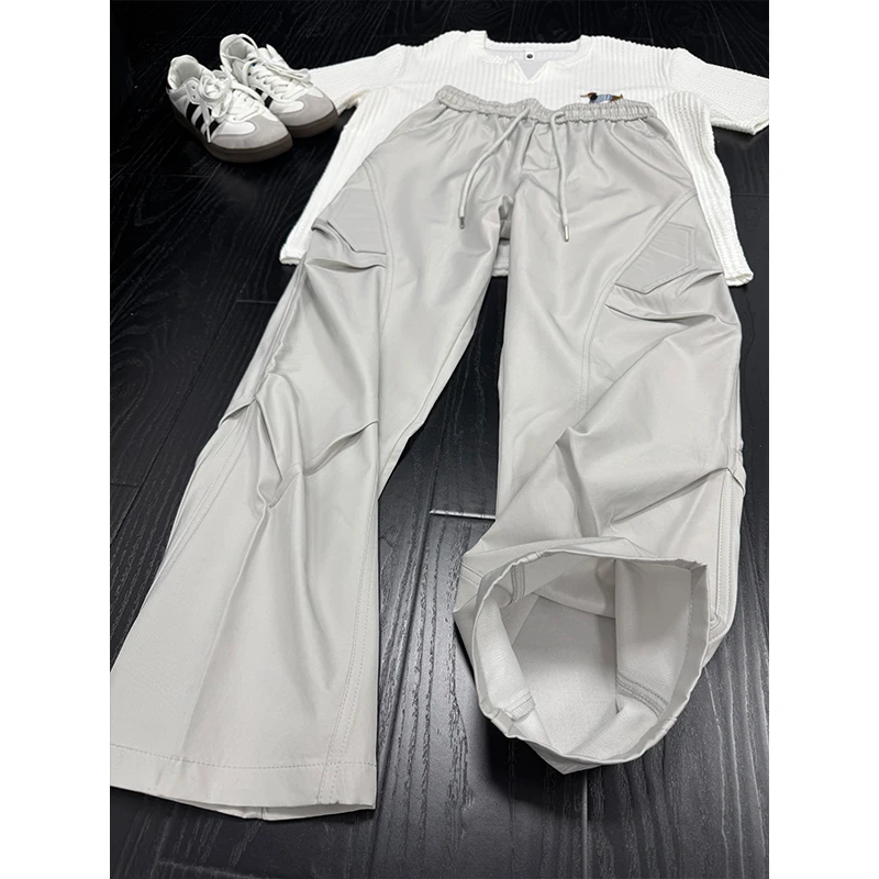 美式立体剪裁打褶冲锋裤男款夏季户外速干斜切微喇裤子弯刀工装裤