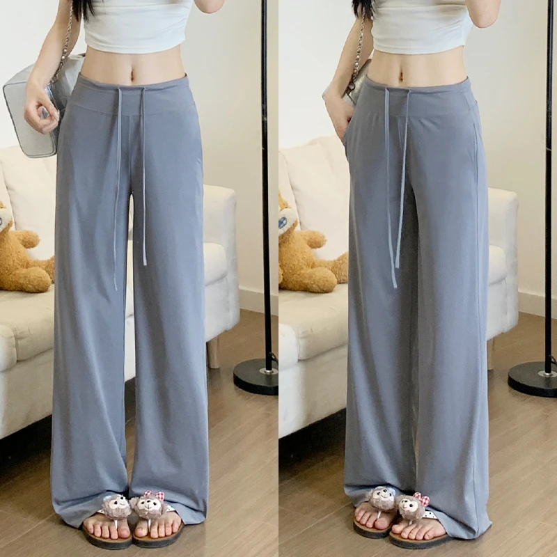 灰色防晒裤女夏季薄款高腰垂感宽松直筒休闲小个子冰丝凉感阔腿裤