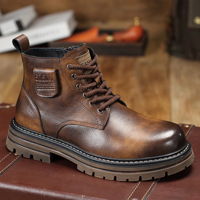 群狼·世家男士马丁秋冬真皮休闲工装百搭加绒男士鞋子