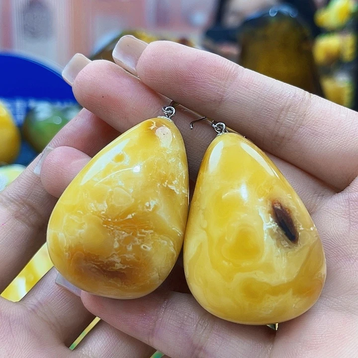 琥珀银S925镶嵌颈饰耳环