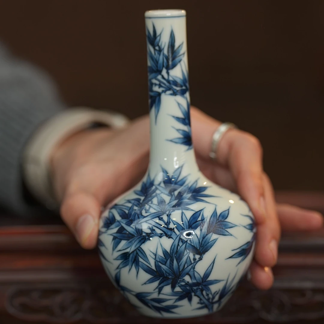雨后丨雨后 湛蓝系列 清风有信 翠竹胆瓶 景德镇瓷器手工花瓶