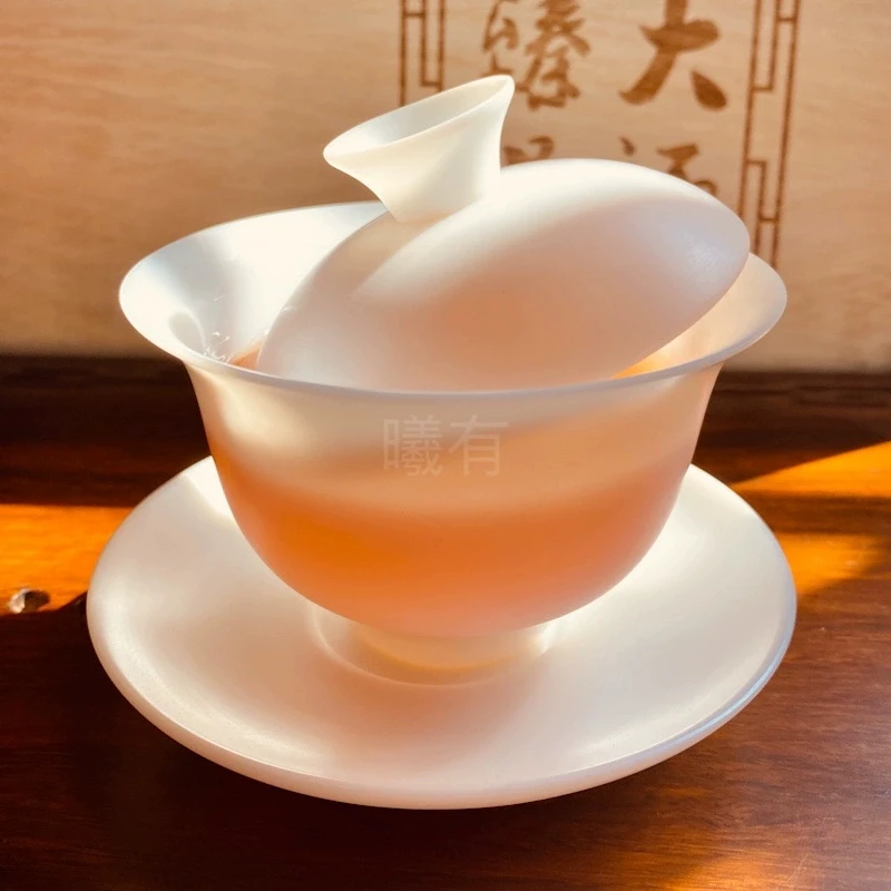 德化高档冰种白瓷盖碗薄胎三才盖碗泡茶杯茶碗高端功夫茶具