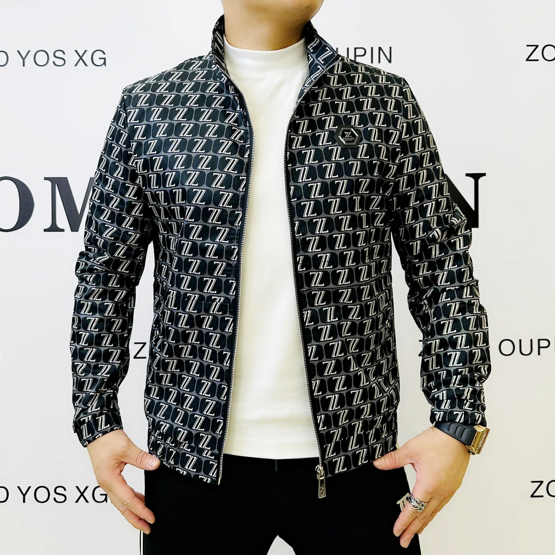 【断码清】秋季男士时尚潮流百搭立领字母满印拉链潮流夹克A98006