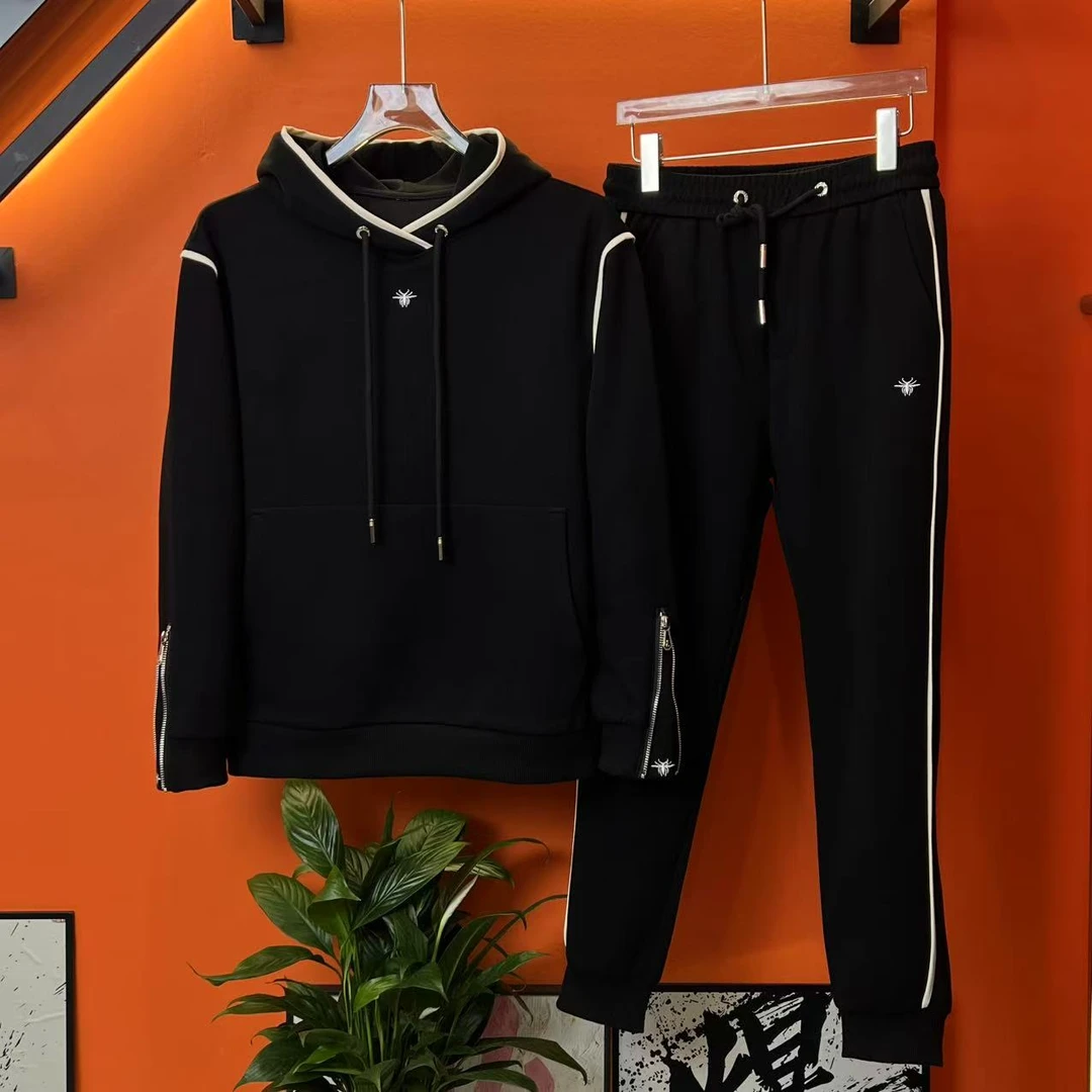 新款小蜜蜂连帽卫衣套装两件套时尚百搭潮流男士套装2639