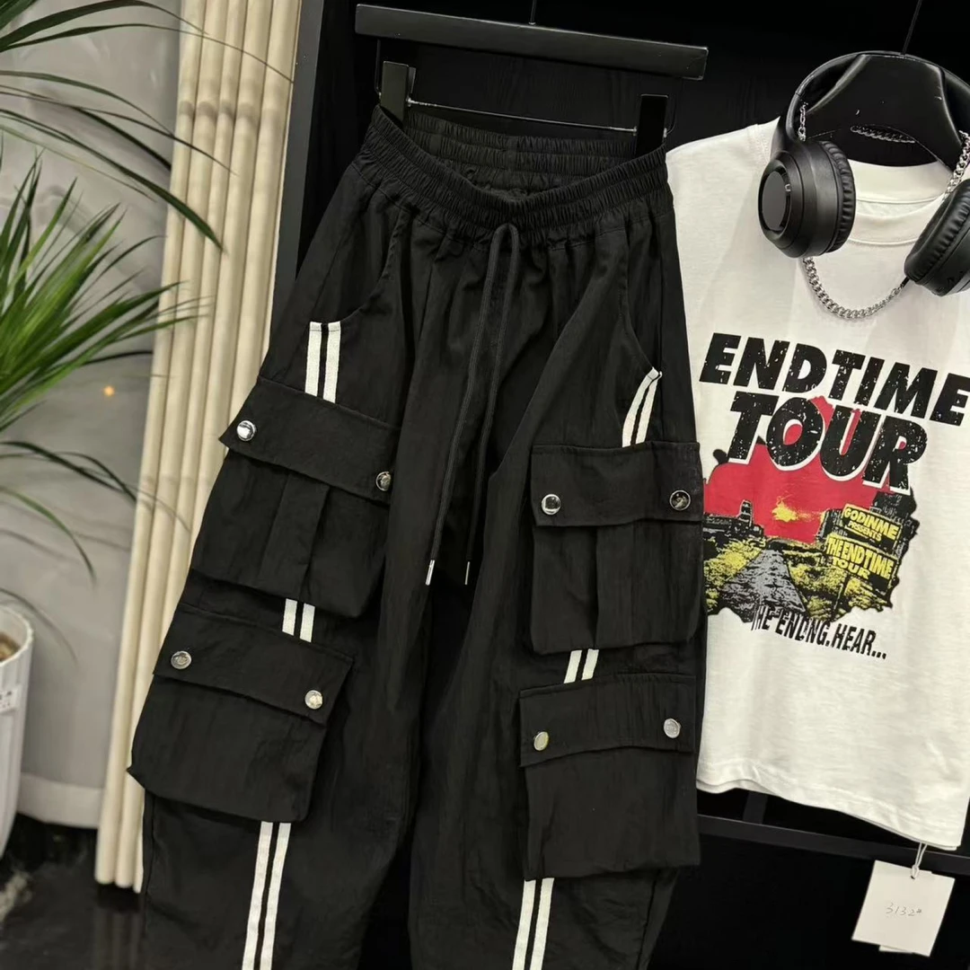 吾2025【Y】4月26日 儿童男童女童时尚黑色大口袋工装裤5255-