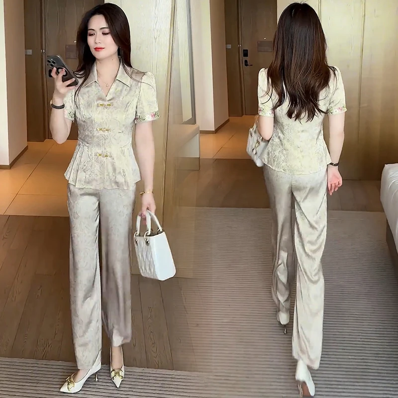 时尚气质套装女夏季新款洋气减龄显瘦一整套穿搭新中式国风两件套
