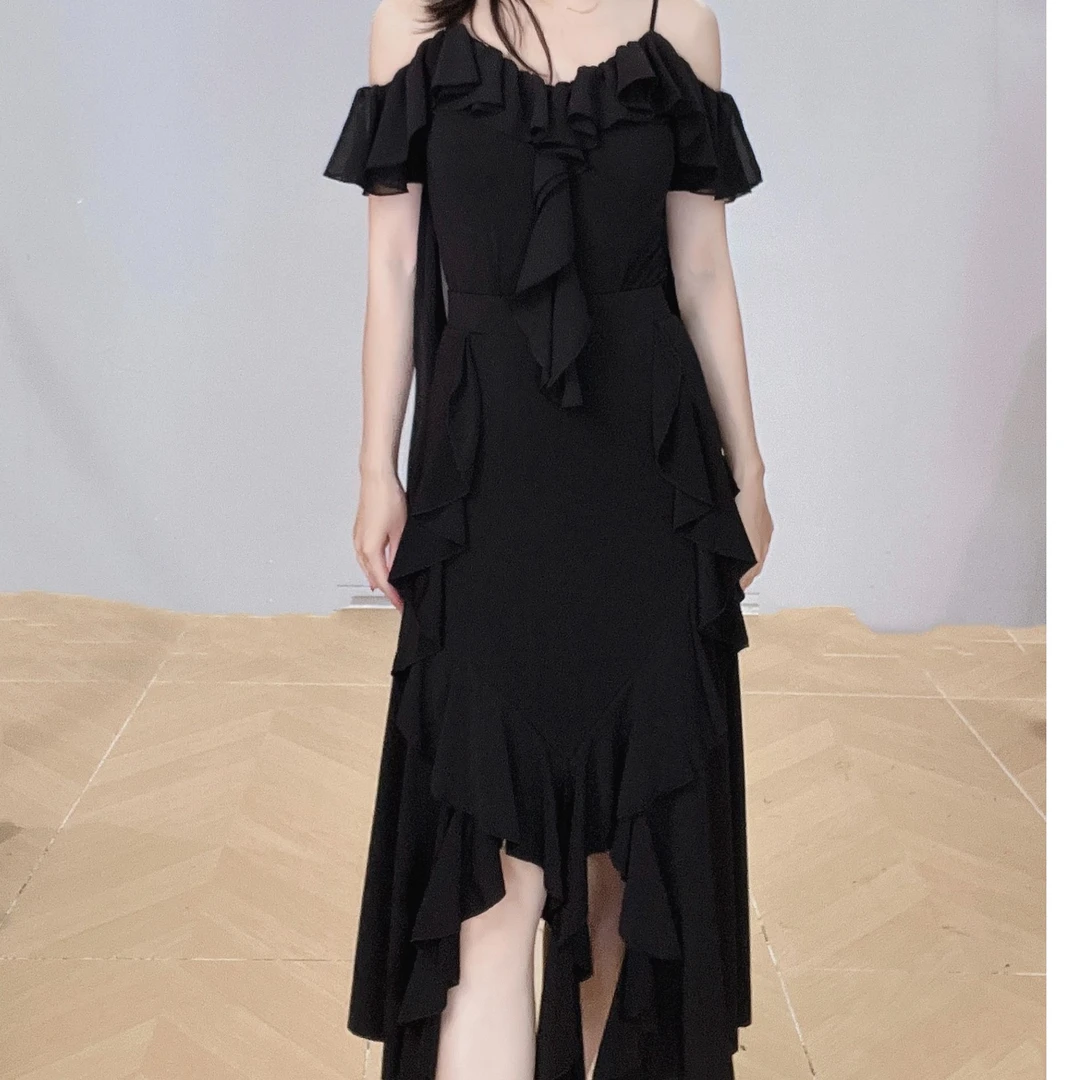 LP舞服-不规则荷叶边飘纱半身裙