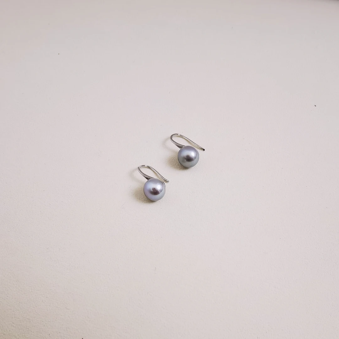 天然淡水珍珠 高跟鞋珍珠耳钩 灰色珍珠耳钉 3001