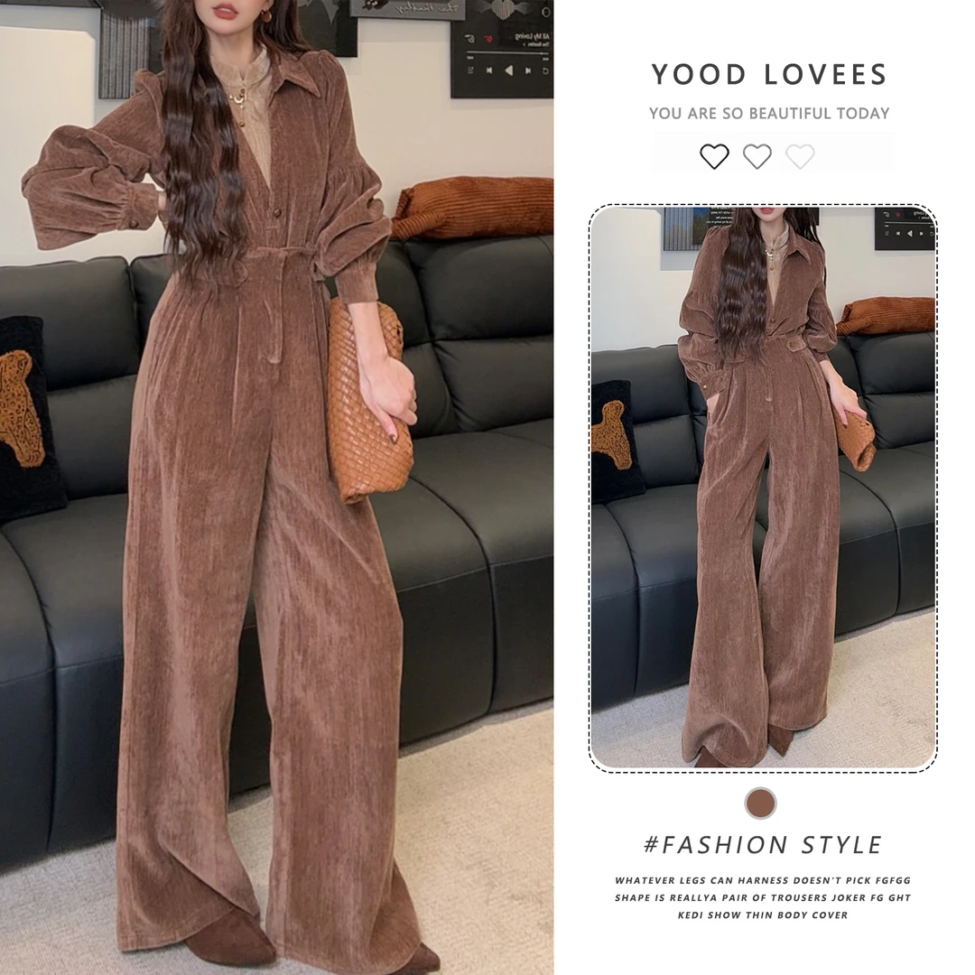 时尚假两件衬衫女2025秋冬新款高级感洋气收腰系带阔腿裤两件套潮