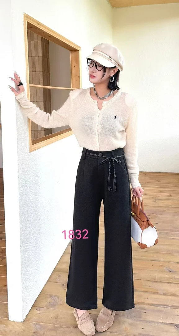 1832秋季新款百搭显瘦毛呢休闲阔腿裤女