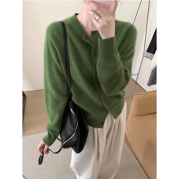 【松石绿插肩袖开衫】圆领宽松百搭时尚洋气针织衫