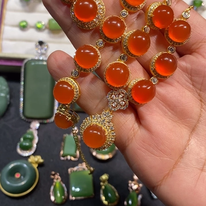 南红玛瑙银S925镶嵌颈饰