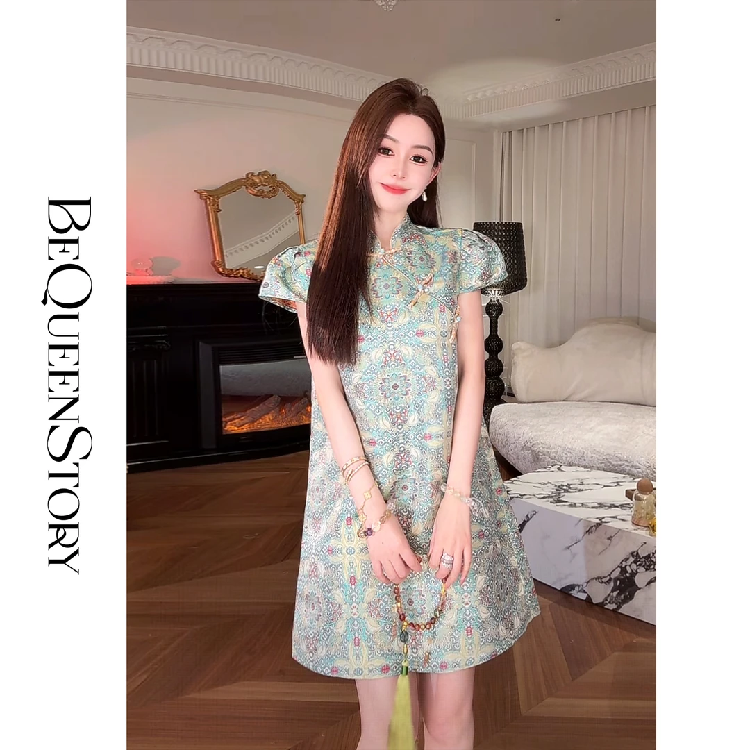 余潇潇【八达韵锦】100桑蚕丝新中式宋锦万花筒斜襟连衣裙