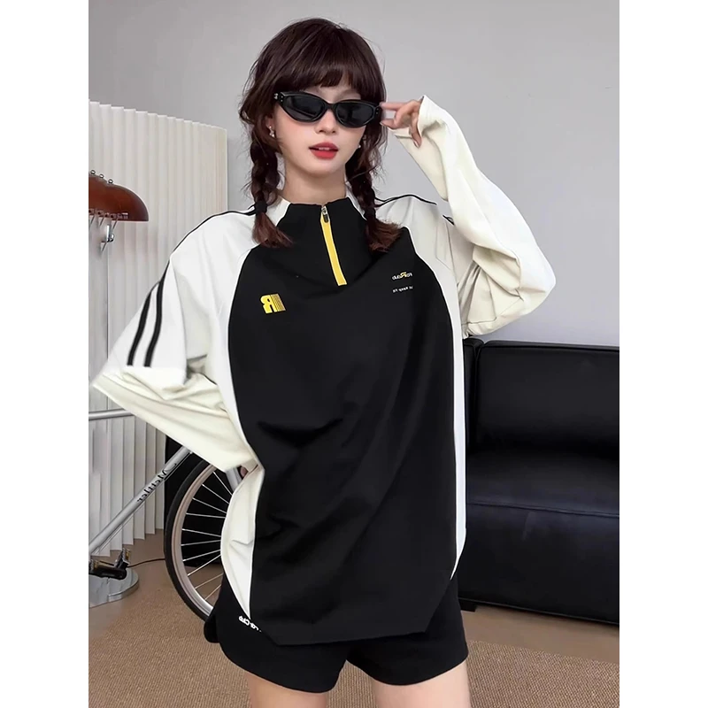 美式拼接速干长袖t恤男夏季薄款半拉链运动球衣风户外骑行训练服