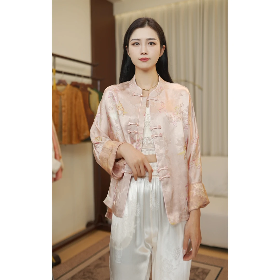 【彩锦】双面双穿新中式上衣宽松国风提花立领女装气质显瘦外套