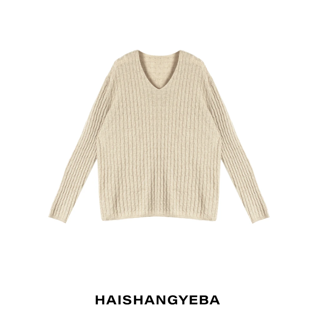 【海上叶爸】新款2025秋冬百搭山羊绒V领宽松休闲通勤保暖毛衣