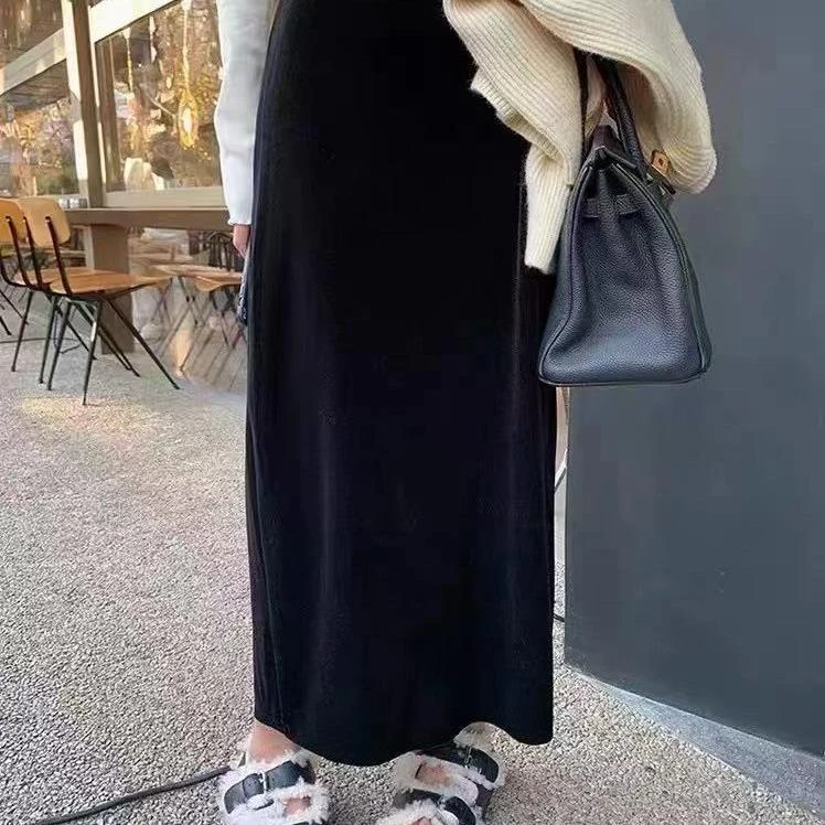 무지징-「极昼之夜」垂感后开叉丝绒半身裙-613-C