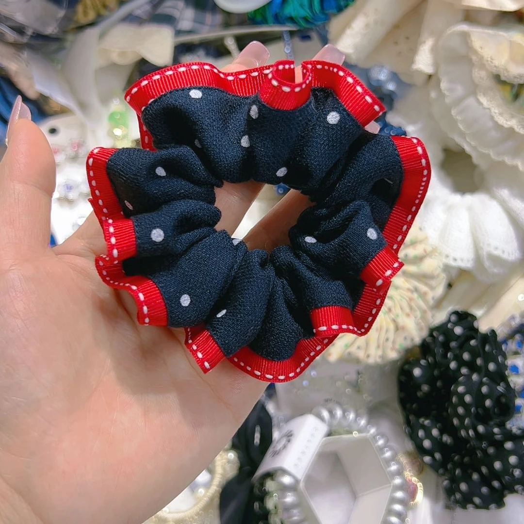 铁合金布艺白色波点红边小发圈